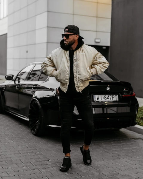 Bomberka kurtka męska OLAVOGA WOOLY 2025 beżowa - maWer Fashion