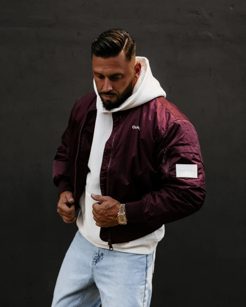 Bomberka kurtka męska OLAVOGA WOOLY 2025 bordowa - maWer Fashion