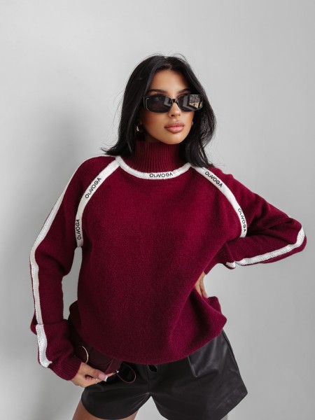 Sweter damski OLAVOGA WINTOR 2025 bordowy - maWer Fashion