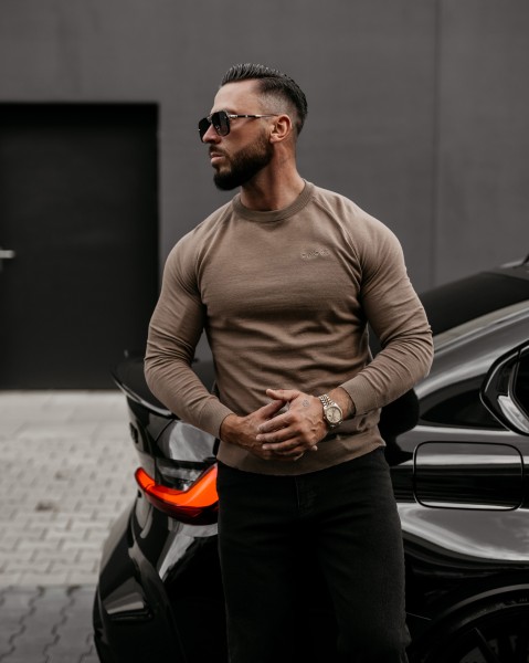 Sweter męski OLAVOGA MEW 2025 ciemny beżowy - maWer Fashion