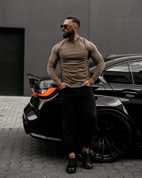 Sweter męski OLAVOGA MEW 2025 ciemny beżowy - maWer Fashion