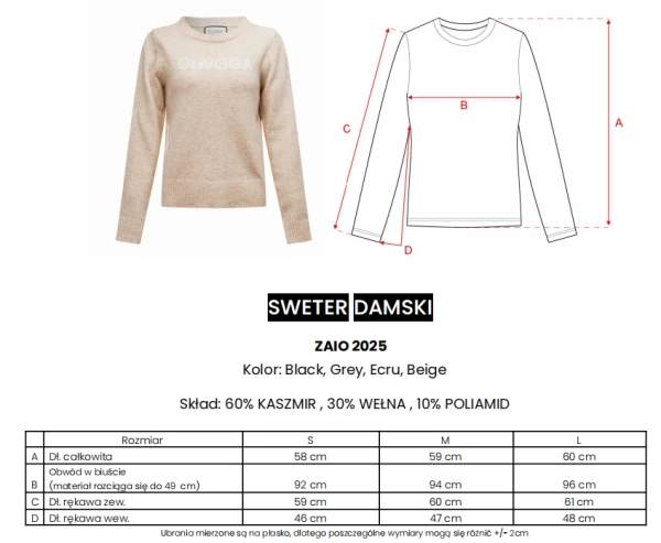 Sweter damski OLAVOGA ZAIO 2025 beż - maWer Fashion