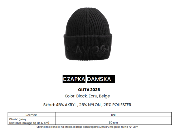 Czapka damska OLAVOGA OLITA 2025 ecru - maWer Fashion