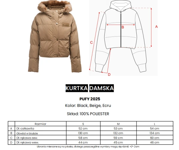 Zimowa kurtka damska OLAVOGA PUFY 2025 beż - maWer Fashion