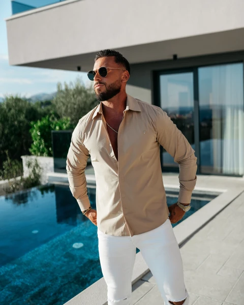 Koszula męska OLAVOGA GASTON 2025 beż  - maWer Fashion