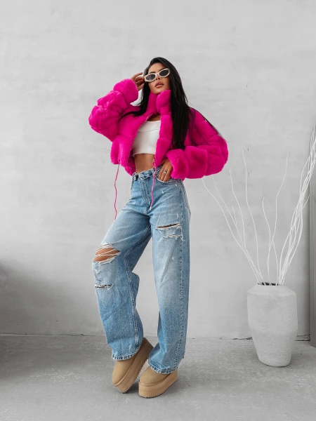 Futrzana kurtka damska OLAVOGA VESPERA 2025 róż - maWer Fashion