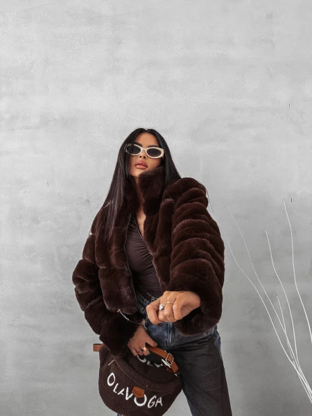 Futrzana kurtka damska OLAVOGA VESPERA 2025 brąz - maWer Fashion