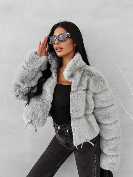 Futrzana kurtka damska OLAVOGA VESPERA 2025 szara - maWer Fashion