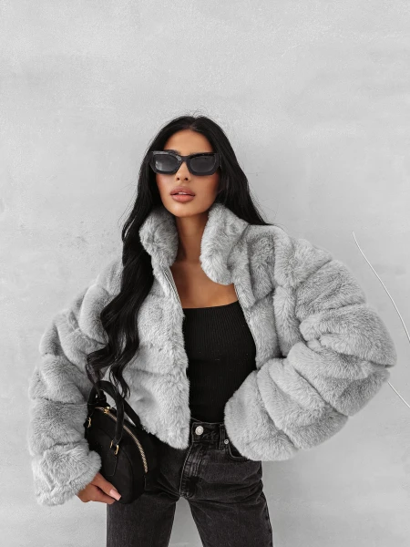 Futrzana kurtka damska OLAVOGA VESPERA 2025 szara - maWer Fashion