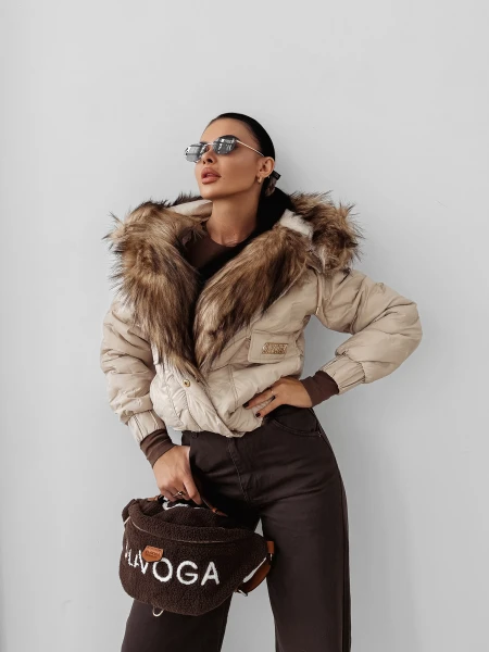 Zimowa kurtka damska OLAVOGA RAURE 2025 beż - maWer Fashion