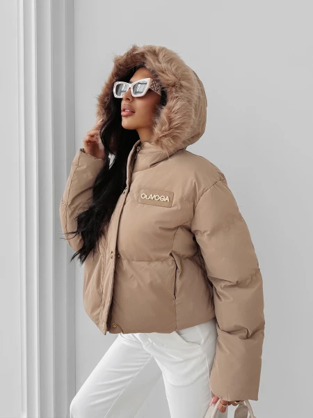 Zimowa kurtka damska OLAVOGA PUFY 2025 beż - maWer Fashion