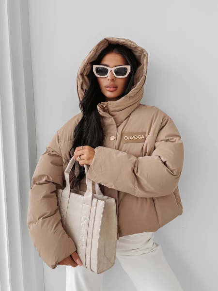 Zimowa kurtka damska OLAVOGA PUFY 2025 beż - maWer Fashion
