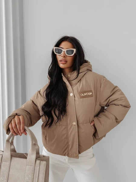 Zimowa kurtka damska OLAVOGA PUFY 2025 beż - maWer Fashion