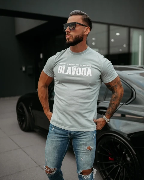 T-shirt męski OLAVOGA ZOAN 2025 jasny szary - maWer Fashion