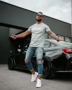 T-shirt męski OLAVOGA ZOAN 2025 jasny szary - maWer Fashion