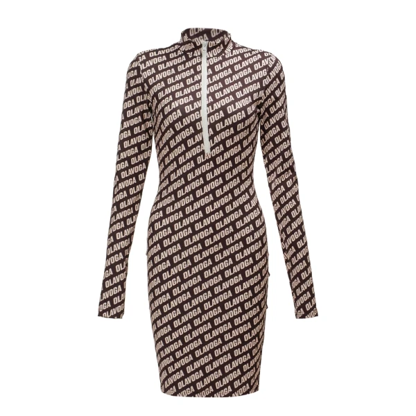 Sukienka OLAVOGA MOON GLORY 2025 brąz z beżem - maWer Fashion