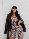 Sukienka OLAVOGA MOON GLORY 2025 brąz z beżem - maWer Fashion