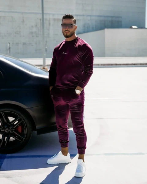 Welurowy komplet męski OLAVOGA HEYDAY śliwka  – maWer Fashion