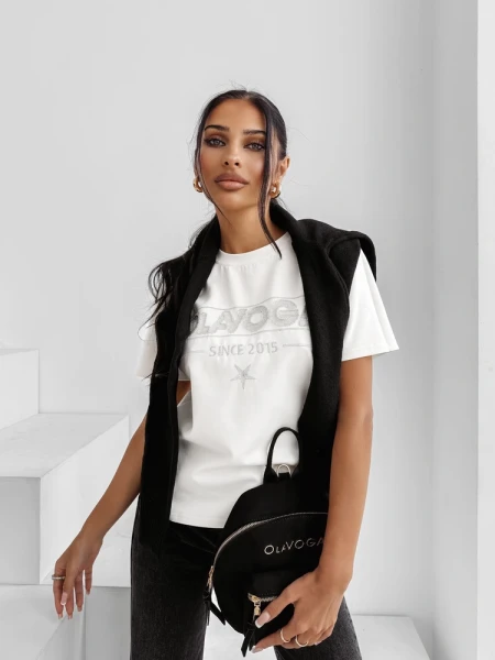 T-shirt damski OLAVOGA BLACK PRINCE 2025 ecru - maWer Fashion