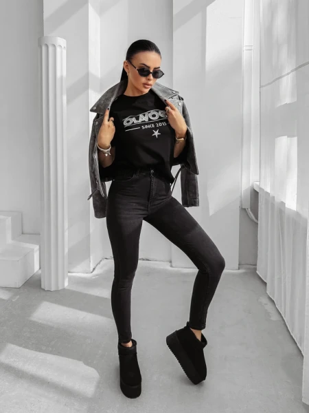T-shirt damski OLAVOGA BLACK PRINCE 2025 czarny - maWer Fashion