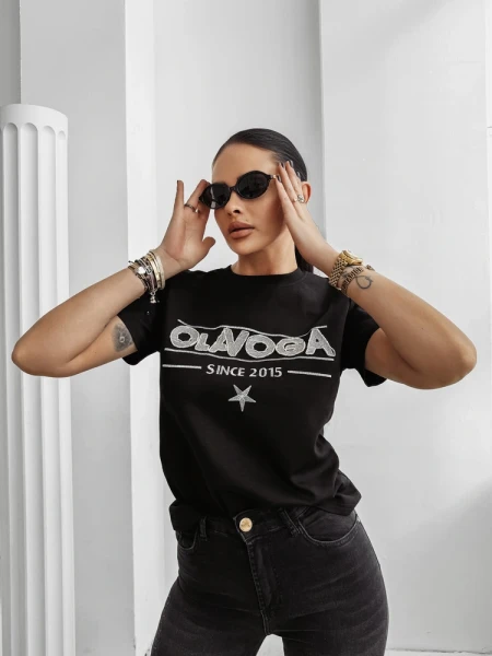 T-shirt damski OLAVOGA BLACK PRINCE 2025 czarny - maWer Fashion