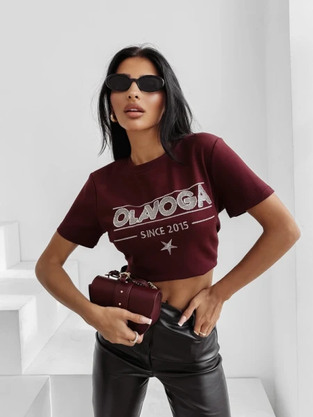 T-shirt damski OLAVOGA BLACK PRINCE 2025 bordo - maWer Fashion