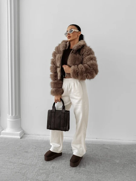 Futrzana kurtka damska OLAVOGA LANIKA 2025 beż - mawershop