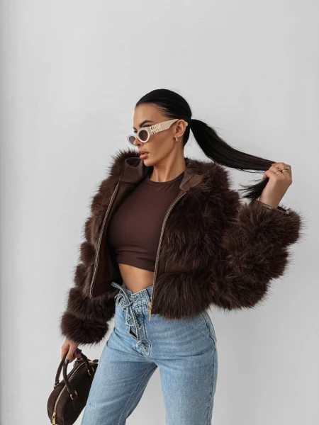 Futrzana kurtka damska OLAVOGA LANIKA 2025 brąz - mawershop