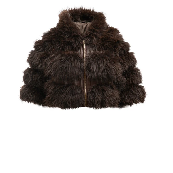 Futrzana kurtka damska OLAVOGA LANIKA 2025 brąz - mawershop