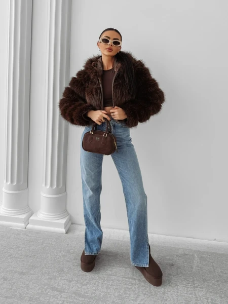 Futrzana kurtka damska OLAVOGA LANIKA 2025 brąz - mawershop