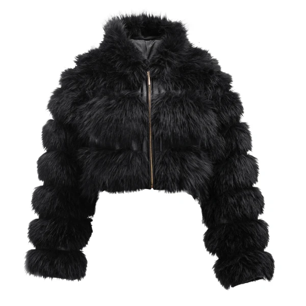 Futrzana kurtka damska OLAVOGA LANIKA 2025 czarna - mawershop