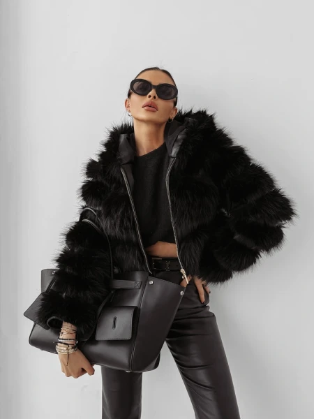 Futrzana kurtka damska OLAVOGA LANIKA 2025 czarna - mawershop