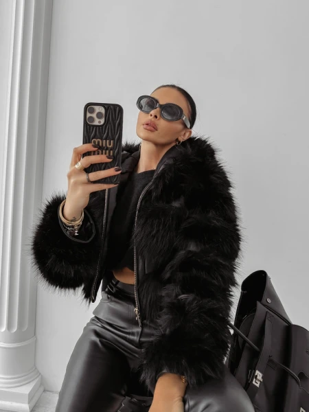 Futrzana kurtka damska OLAVOGA LANIKA 2025 czarna - mawershop