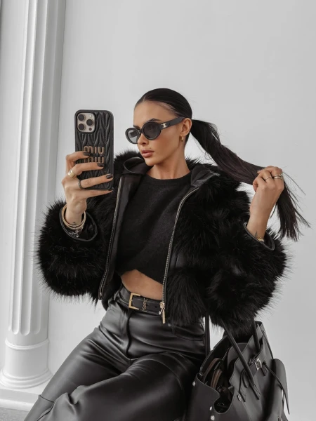 Futrzana kurtka damska OLAVOGA LANIKA 2025 czarna - mawershop