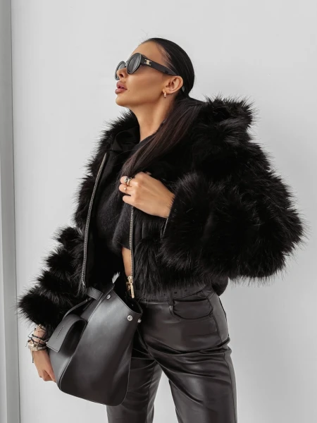 Futrzana kurtka damska OLAVOGA LANIKA 2025 czarna - mawershop