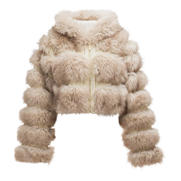 Futrzana kurtka damska OLAVOGA LANIKA 2025 jasny beż - mawershop