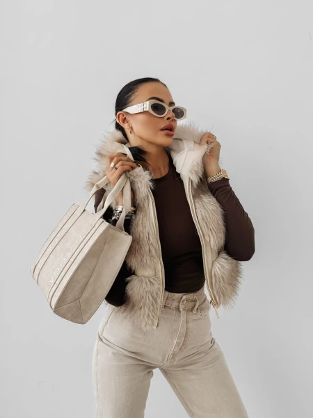 Futrzana kurtka damska OLAVOGA LANIKA 2025 jasny beż - mawershop