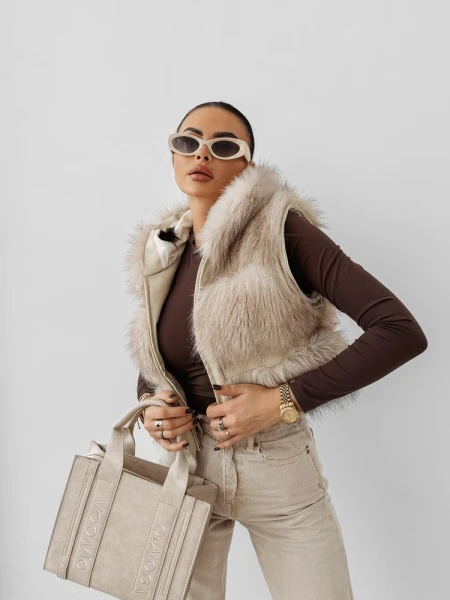 Futrzana kurtka damska OLAVOGA LANIKA 2025 jasny beż - mawershop