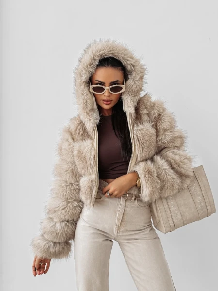 Futrzana kurtka damska OLAVOGA LANIKA 2025 jasny beż - mawershop