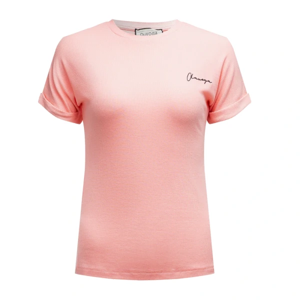 T-shirt damski OLAVOGA FIOERY 2025 koralowy - mawershop