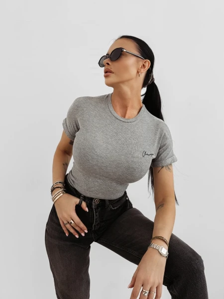 T-shirt damski OLAVOGA FIOERY 2025 szary - mawershop