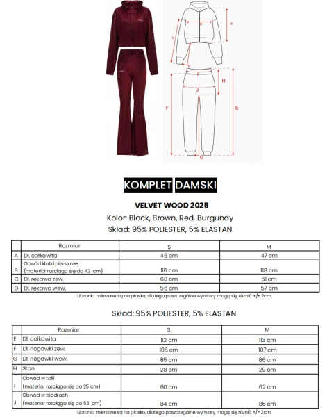 Welurowy komplet damski OLAVOGA VELVET WOOD 2025 czerwień - maWer Fashion