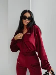 Welurowy komplet damski OLAVOGA VELVET WOOD 2025 bordo - maWer Fashion