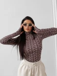 Bluzka damska OLAVOGA COREFIELD 2025 brąz z beżem- maWer Fashion