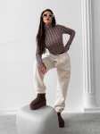 Bluzka damska OLAVOGA COREFIELD 2025 brąz z beżem- maWer Fashion