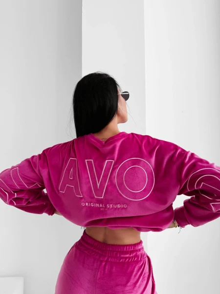 Welurowy komplet damski OLAVOGA VELVET ASH 2025 - amarant - maWer Fashion