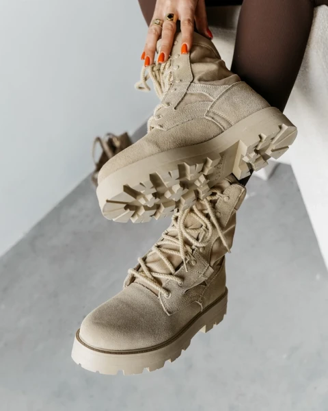 Buty damskie workery OLAVOGA HIKER 2025 beż - mawer Fashion