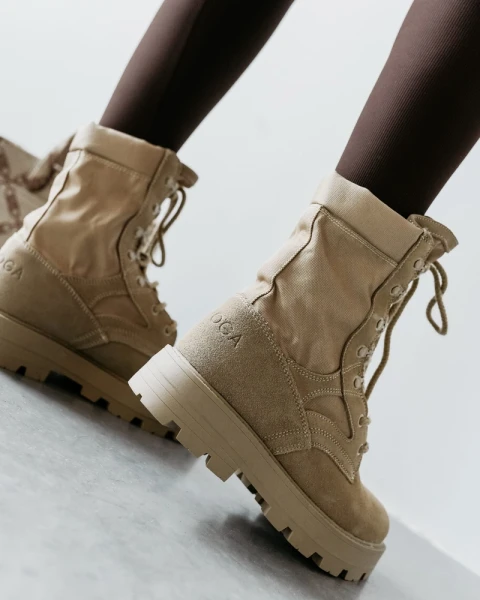 Buty damskie workery OLAVOGA HIKER 2025 beż - mawer Fashion