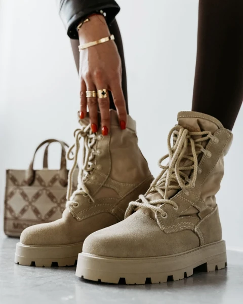 Buty damskie workery OLAVOGA HIKER 2025 beż - mawer Fashion