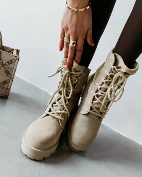 Buty damskie workery OLAVOGA HIKER 2025 beż - mawer Fashion